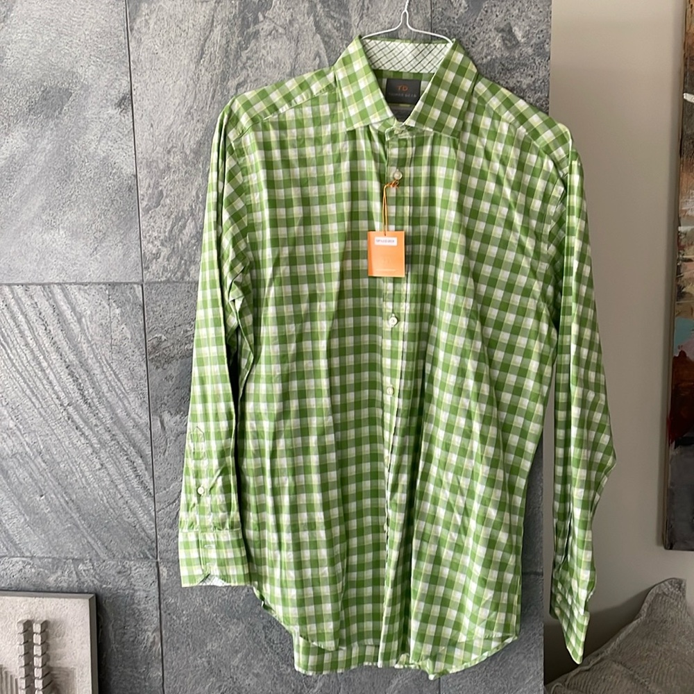 Green checkered button down sport shirt